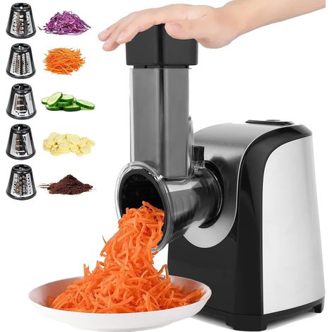 Tagliaverdure Tritacarne Elettrico in acciaio inox 150 W,Tagliaverdure elettrico in acciaio inox, per verdure da cucina, con 5 tamburi di taglio (1/5)
