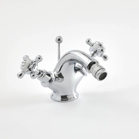 Milano Elizabeth Bathroom Mono Bidet Mixer Tap - Chrome & White (Crosshead Handles)