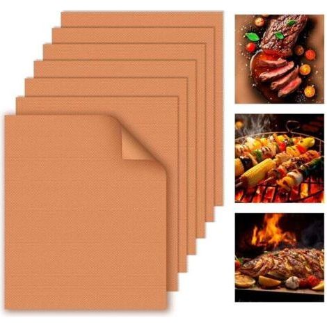 Copper Grilling Mats for Outdoor Grill, 7-Piece Set, 100% Non-Stick, 40 x 33 cm, Durable, Reusable and Easy to Clean - Suitable for Gas, Charcoal and Electric Grills (1/4)