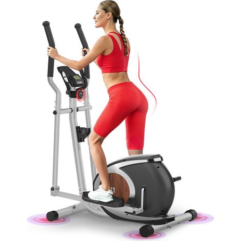 Vélo elliptique silencieux 3-en-1, compact pour femme, 16 niveaux de résistance, jambes galbées et affinage, APP Bluetooth, argentée