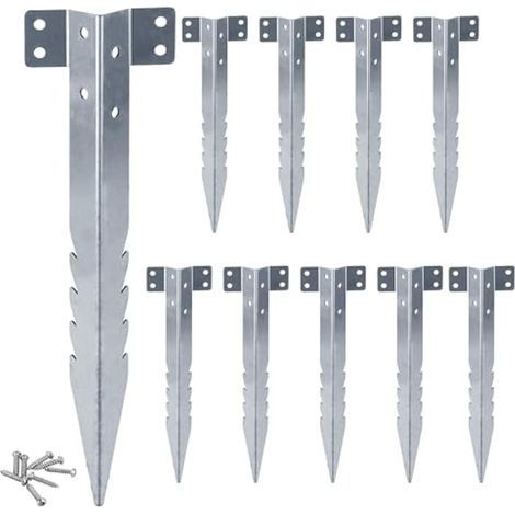 Lot de 10 supports de traverses de chemin de fer, piquets en métal robuste de 41,5 cm, pointes dentelées en acier galvanisé pour bordure de jardin, allée, jardinière surélevée (1/5)