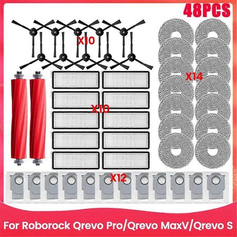 48-teiliges Set inklusive Bürste, Filter, Staubbeutel und Reinigungstuch für die Staubsauger Roborock Qrevo Pro, Qrevo MaxV und Qrevo S
