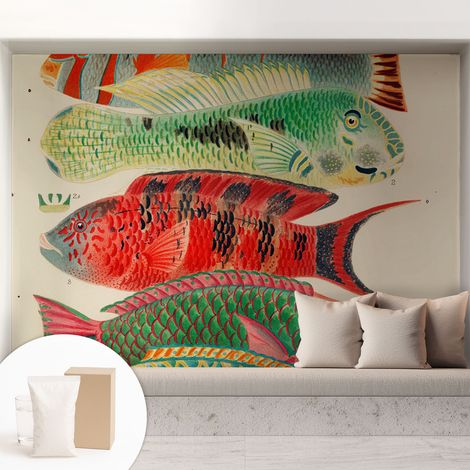 Papier peint intissé mural avec imprimé pour décoration pour salon pour chambre à coucher pour entrée Poissons exotiques 208x146 cm (1/5)