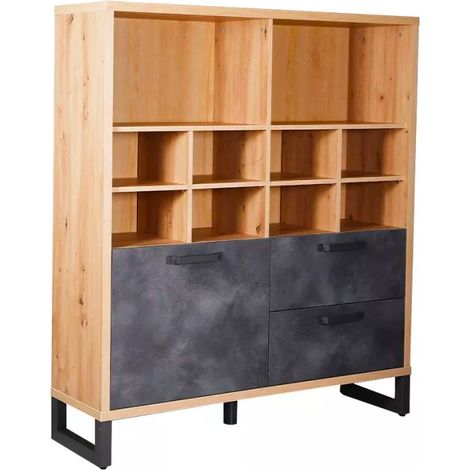Libreria 1 Anta 2 Cassetti 131,6x35x147,2 cm in Truciolare Nobilitato Quercia e Ardesia (1/5)