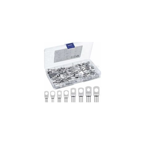 Cosse à Sertir Kits Cosses Electriques 6mm² 10mm² 16mm² 25mm² Cosses de Câble à Anneau Bornes en Cuivre Etamé Connecteurs SC pour Batterie Voitures, Automobile, Motos（120Pcs）