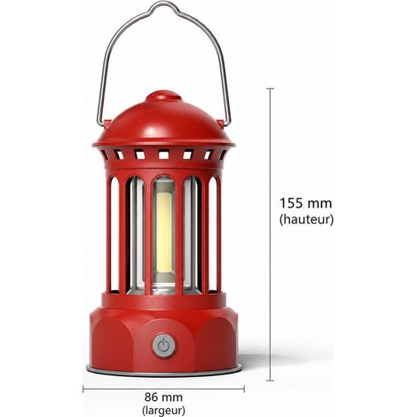 Lanterne de camping vintage COB L800S rouge à piles 86x155 mm l800s rouge 86 155mm 10 × 10 × 17 cm 300 g – Livraison gratuite