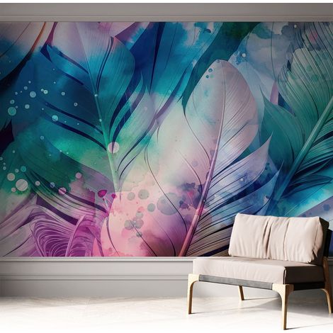Selbstklebend Tapete - abwaschbar - Raumgestaltung Schlafzimmer Wohnzimmer Tapete Bunte Federn 312x219 cm (1/5)