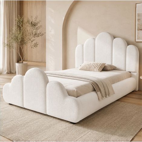 Etagenbett 90/200 cm aus Bouclé in Beige mit Wolken-Design und abgerundeten Kanten (1/5)