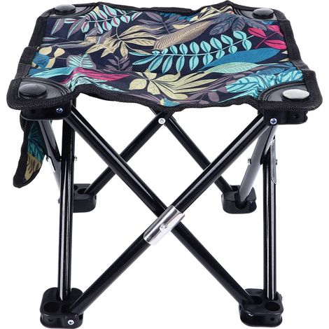 Chaise pliante de camping en toile bleue motif feuillage, pliable compacte avec sac de transport pour adulte, pêche, randonnée, jardin, plage (1/5)