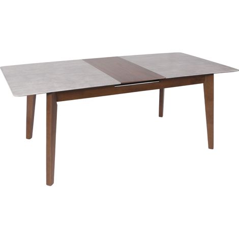 Esszimmertisch HHG-992, Esstisch, Massiv-Holz Laminat Melamin 160-200x90cm, ausziehbar Beton-Optik, braune Beine