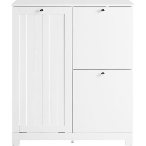 SoBuy Narrow Bathroom Cabinet with 3 Laundry Baskets, Large Integrated Basket and 2 Removable Ones, BZR213-W