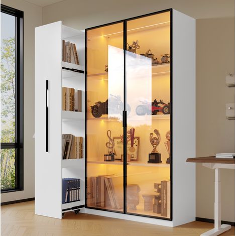 Vitrine mit LED und Seitenauszug 110,5x35x160 cm MDF OKMYHOME (1/5)