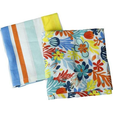 Brandani Tahiti set 2 strofinacci cotone strisce e fiori