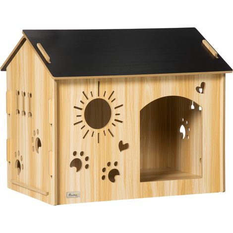 Niche pour chien en MDF avec ouvertures de ventilation décoration, 69 x 50 x 58,5 cm, bois finition chêne noir pour petits chiens (1/5)