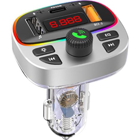 Transparenter T8S Auto-Bluetooth-MP3-Player, Zigarettenanzünder, LED-Dekorationsleuchten, PD-Schnelllade-Autoladegerät – Schwarz (1/3)