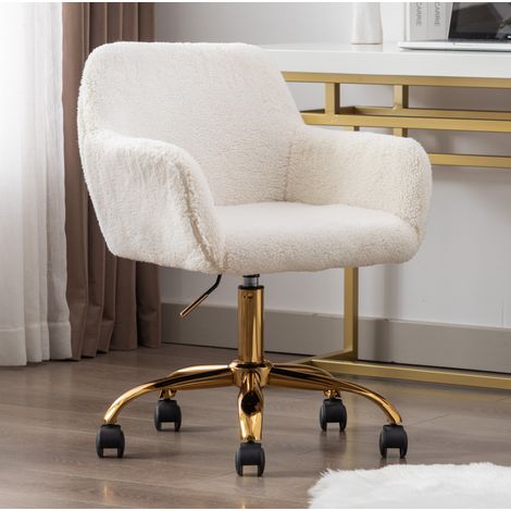 Sedia girevole regolabile in pelliccia sintetica bianca 54,9x39,8x84,3 cm - MEUBLIV (1/5)