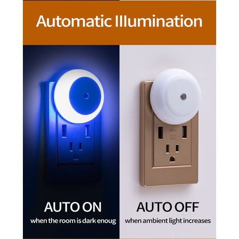 Veilleuse LED Capteur de Lumière, Prix EU, Multi-Couleurs (Blanc/Chaud/Bleu/Rouge/Ambre), Économe en Énergie, pour Chambre, Couloir, Salle de Bain - 2 Blu-ray (1/5)