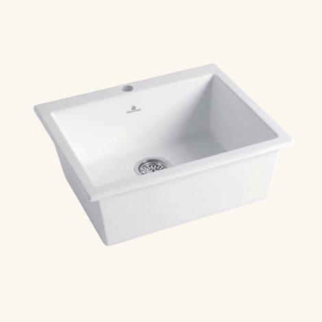 Évier sous-plan céramique blanc FELIX 1 bac 600x510 - sans trop plein (1/4)