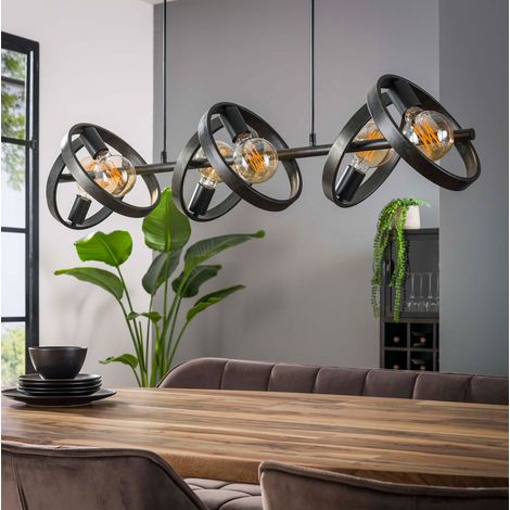 Suspension 6 lampes rondes en métal gris foncé - HOOVY