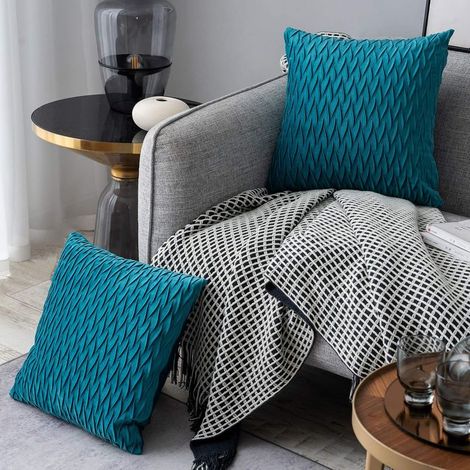 Housses Coussin en Velours 45x45cm pour Salon Canapé,Lot de 4 Housses Coussin Carrés de Motif uni Décoration Chambre,Turquoise GROOFOO (1/4)