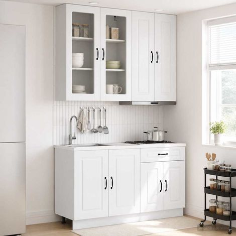 vidaXL Unité de cuisine KALMAR 4 pcs Blanc brillant Bois d'ingénierie (1/5)