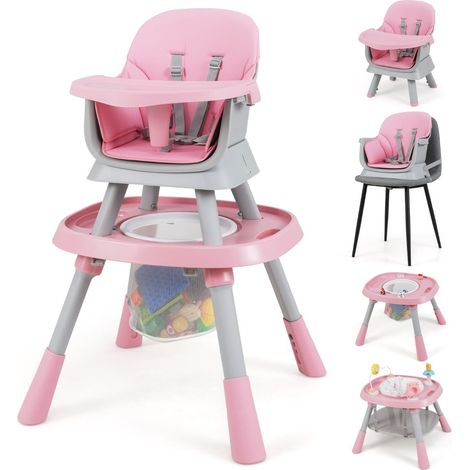 Chaise haute multifonction 16 en 1 réglable 60 x 60 x 93/95/97 cm assise sûre design contemporain en pp rose