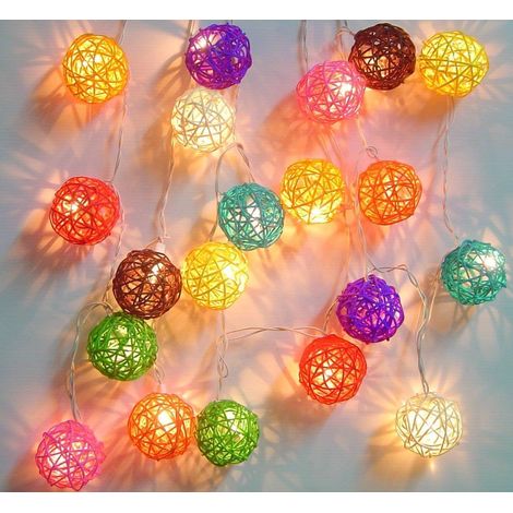 MINKUROW Luces De Hadas Para Interiores, Luces De Hadas De Bolas De Ratán 3m 20 Leds Luces De Hadas De Ratán Con Batería (Multicolor) (1/5)