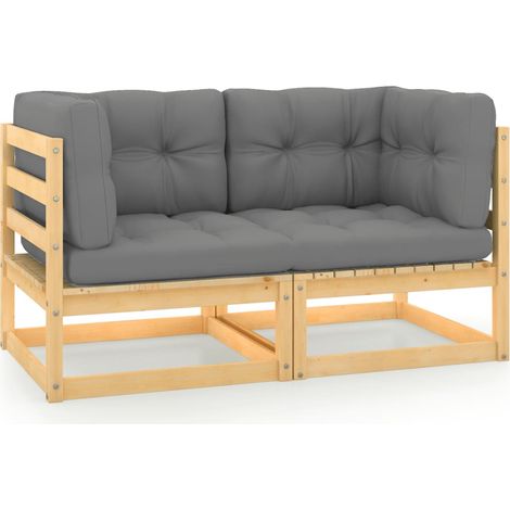 Canapé de jardin 2 places avec coussins,Canapé d'extérieur,Banquette / Sofa / Divan de jardin Bois de pin massif MEMV336420 (1/5)