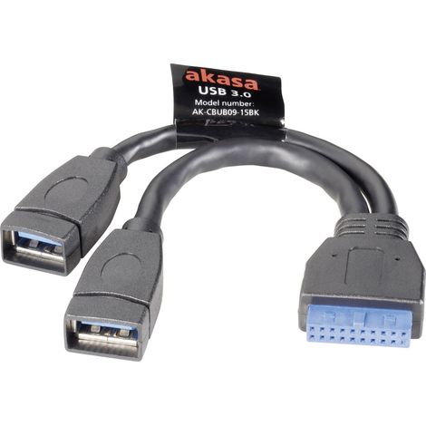 Akasa USB-Kabel USB 3.2 Gen1 Pfostenstecker 19pol., USB-A Buchse 0.15 m Schwarz vergoldete Steckkon