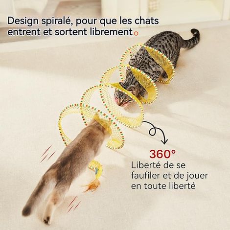 Cat Spiral Tunnel 20" Foldable Spring Toy with Feather Bell and Catnip Bird Play Tunnel for Kittens Indoor Cats For indoor cat with feather and bell, 20 in unfolded