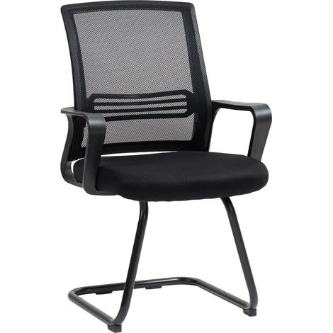 Pack de 2 sillas de escritorio ergonómicas negras sin ruedas con base de patines (1/4)