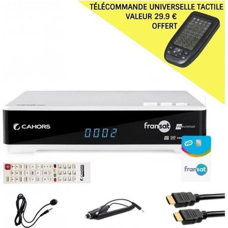 OFFRE: CAHORS RÉCEPTEUR SATELLITE HD + CARTE FRANSAT + CÂBLE HDMI + CÂBLE 12V + DÉPORT IR + TÉLÉCOMMANDE UNIVERSELLE TACTILE REDLINE (1/4)