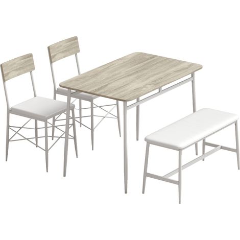 Ensemble de salle à manger avec table, 2 chaises et banc, assises rembourrées, pour salon, petits espaces, chêne et blanc (1/5)