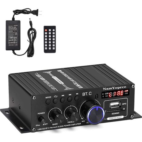 Mini amplificateur de puissance audio 400W + 400W, amplificateur de haut-parleur récepteur Bluetooth 5.0 2.0 CH avec alimentation 12V 5A, lecteur de musique de garage de voiture (1/5)