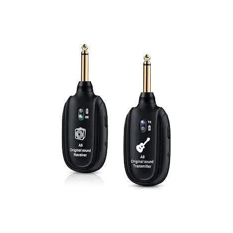 A8 Drahtloses Gitarren-Sender- und Empfänger-Set, 6,35-mm-Klinkenstecker, drahtloses Audiosystem, geeignet für E-Gitarre, Bass und Bühnenauftritte. (1/5)