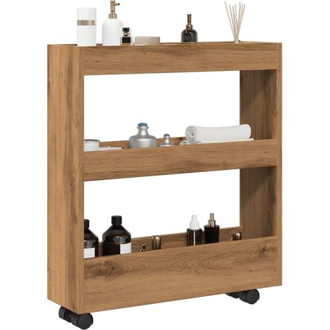 Vidaxl – Chariot de rangement étroit 3 niveaux – Bois d'ingénierie résistant à l'humidité – 4 roulettes pivotantes dont 2 verrouillables – Desserte de cuisine (1/6)