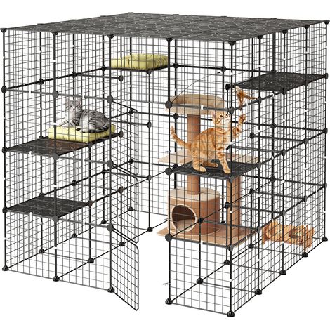 VEVOR Jaula Metálica de 4 Niveles 139,7x139,7x139,7 cm Recinto para Gatos, con 3 Puertas, Alambre de Metal, Conectores Reforzados, Parque para Gatos, Corral de Animalitos para Jugar Descansar Comer (1/5)