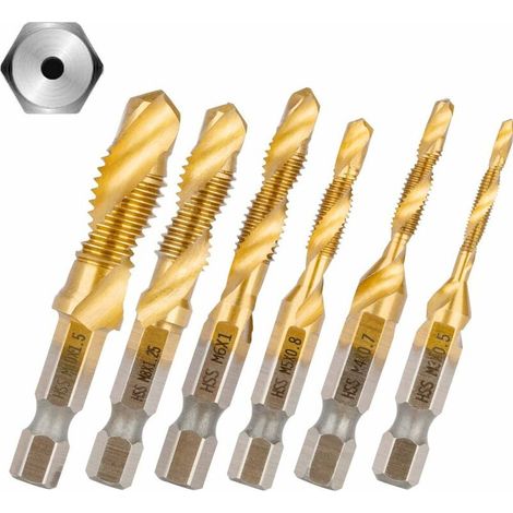 6 Stück 1/4'' HSS-Kombi-Gewindebohrer M3-M10 - Sechskant, Holz, Kunststoff, Aluminium, Hartmetall (1/4)