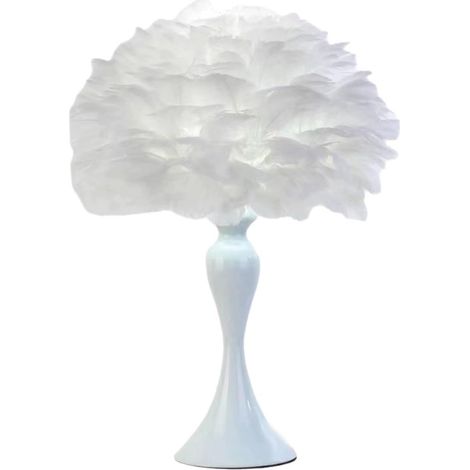 Lampe de table en plumes, style vintage élégant, veilleuse blanche, abat-jour blanc, idéale pour la chambre, le hall d'entrée, le salon ou la lecture (blanche).