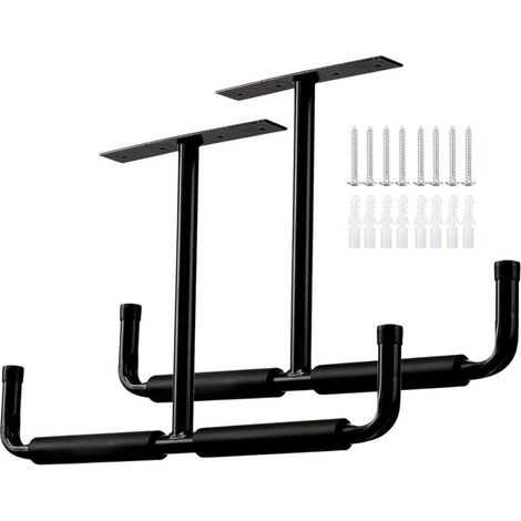 Crochets de rangement pour garage, fixation au plafond, crochets utilitaires robustes, support d'échelle, pour suspendre tuyaux, bois et autres objets encombrants (lot de 2, noir) (1/4)
