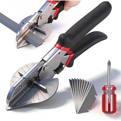 Cisailles à onglet, coupe-perles avec 10 lames en acier SK5 et tournevis, coupe-angle 45°-135° avec verrou de sécurité, cisailles à goulotte durables, cisaille à joint pour bois tendre, PVC, plastique (1/5)