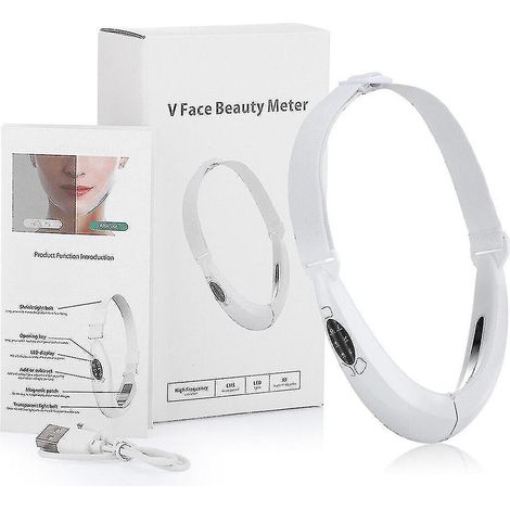 V-förmiges Beauty-Messgerät mit EMS-RF-LED-Lifting-Massagefunktion zur Reduzierung von Doppelkinn – Weiß