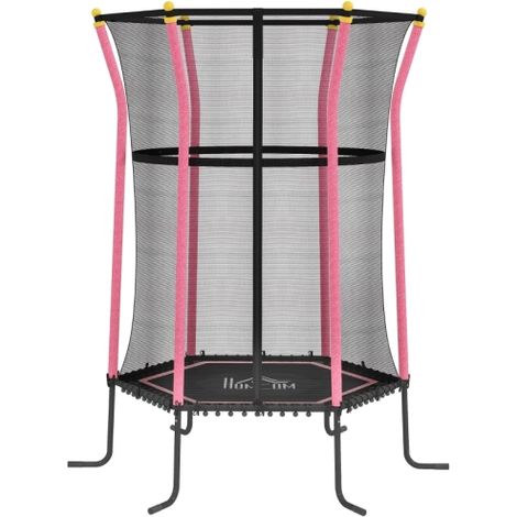 Pink Mini Bouncer Trampoline for Kids Ages 3-10 with Enclosure Safety Net - Perfect Indoor Outdoor Fun