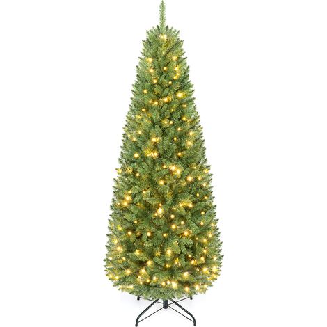CASART Pencil Christmas Tree Pre Lit Slim Artificial Xmas Tree w/ LED Lights (1/5)