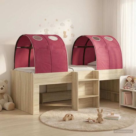 Teenpull – Bett mit Tunnel 3 Stk. Sonoma Eiche und Rot Holzwerkstoff (1/5)