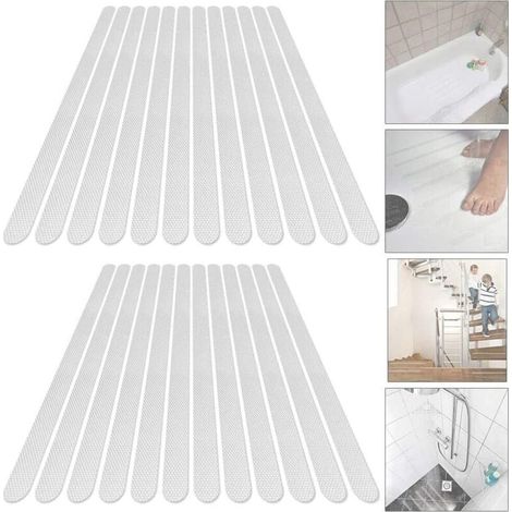 24 Stück Anti-Rutsch-Aufkleber Duschaufkleber Sicherheitsstreifen für Bad Selbstklebende transparente Anti-Rutsch-Streifen Aufkleber für Badewannen und Duschen (2 x 38 cm) (1/4)