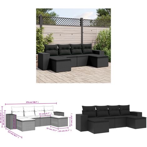 6-tlg. Garten-Sofagarnitur mit Kissen Schwarz Poly Rattan - Gartensorte - Gartenmöbelset - PE-Rattan Möbel - Outdoor Lounge Set - Balkonmöbel - Home & Living (1/3)