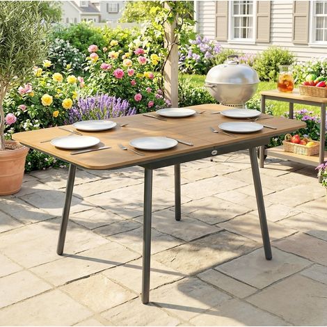 Mesa de jardín 140 x 80 cm para 6 personas con tablero WPC color teca (1/5)