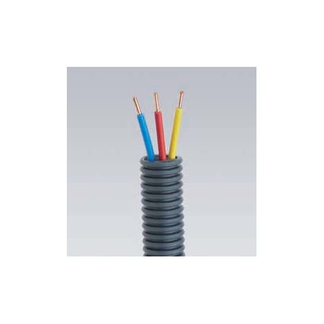 Gaine ICTA couleur grise préfilée 20G 3G2,5 BRJ - Couronne 100 m - Bleu Rouge Vert/Jaune - JANO - 2372
