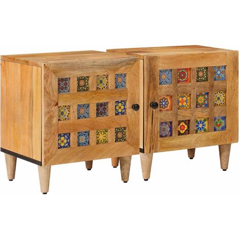 Nachttisch 2 pcs Natur 40 x 33 x 46 cm Massivholz Mango